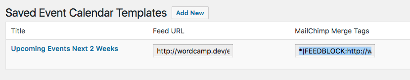Event Calendar Newsletter mailchimp feedblock