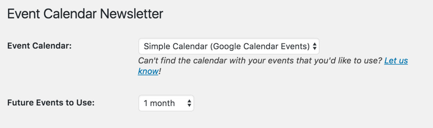 event calendar newsletter displays simple calendar option