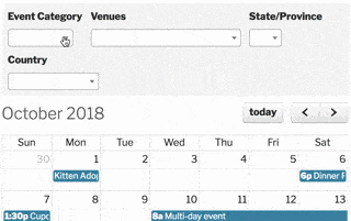 The Events Calendar Shortcode Filter Bar Demo