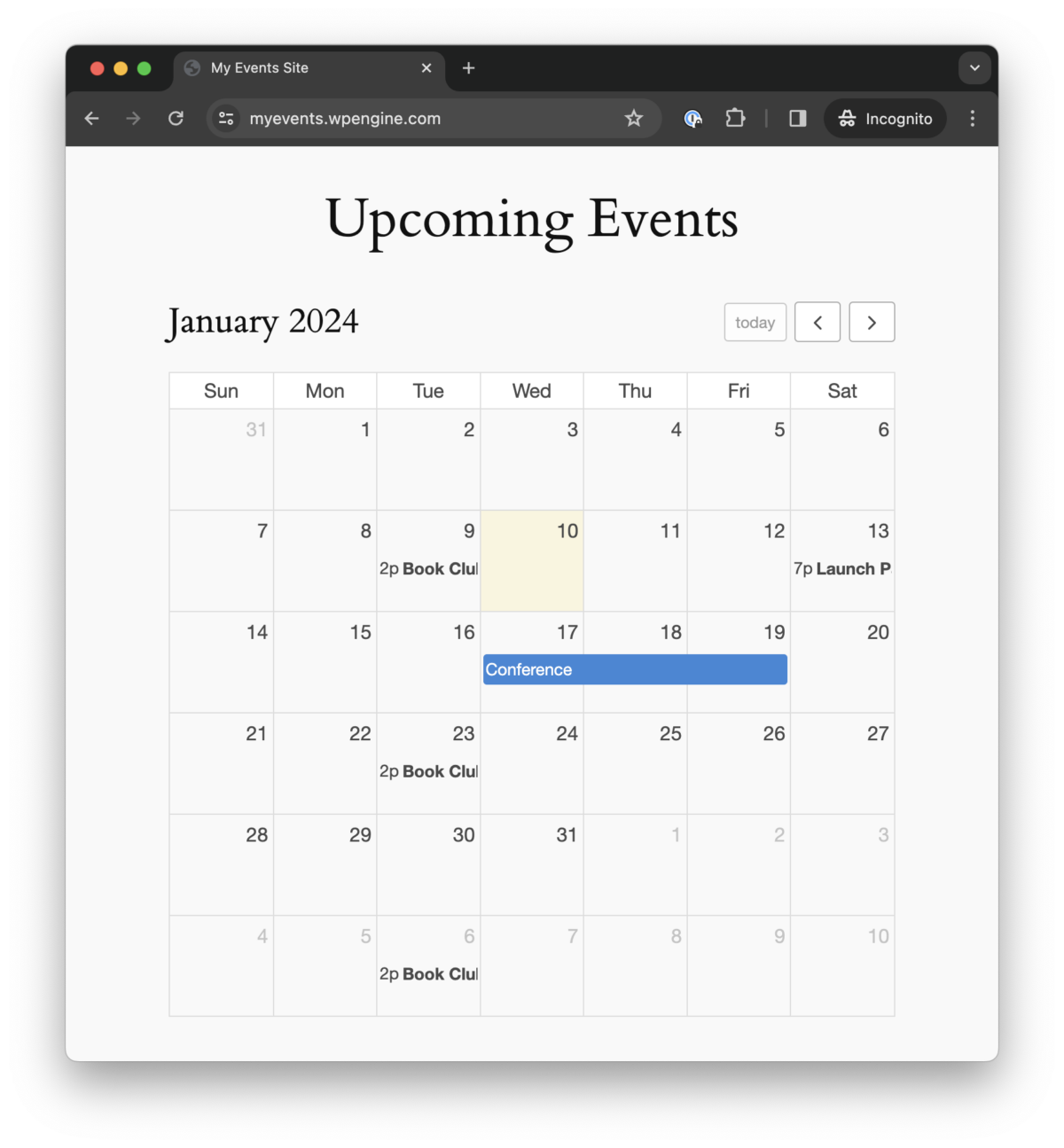 The Events Calendar Shortcode calendar design